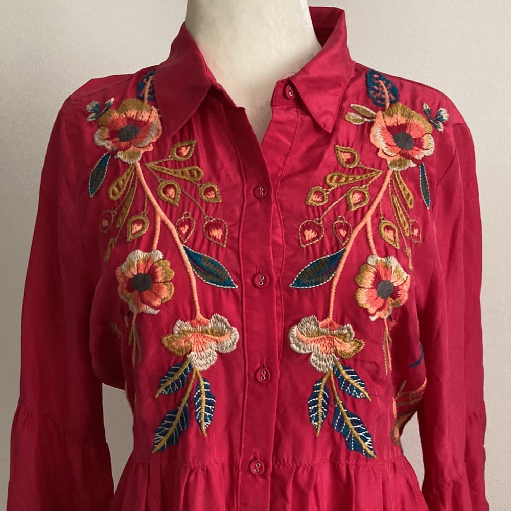 Johnny Was Workshop Dress Embroidery Shuri Easy Tiered w/ Slip - Picture 5 of 12